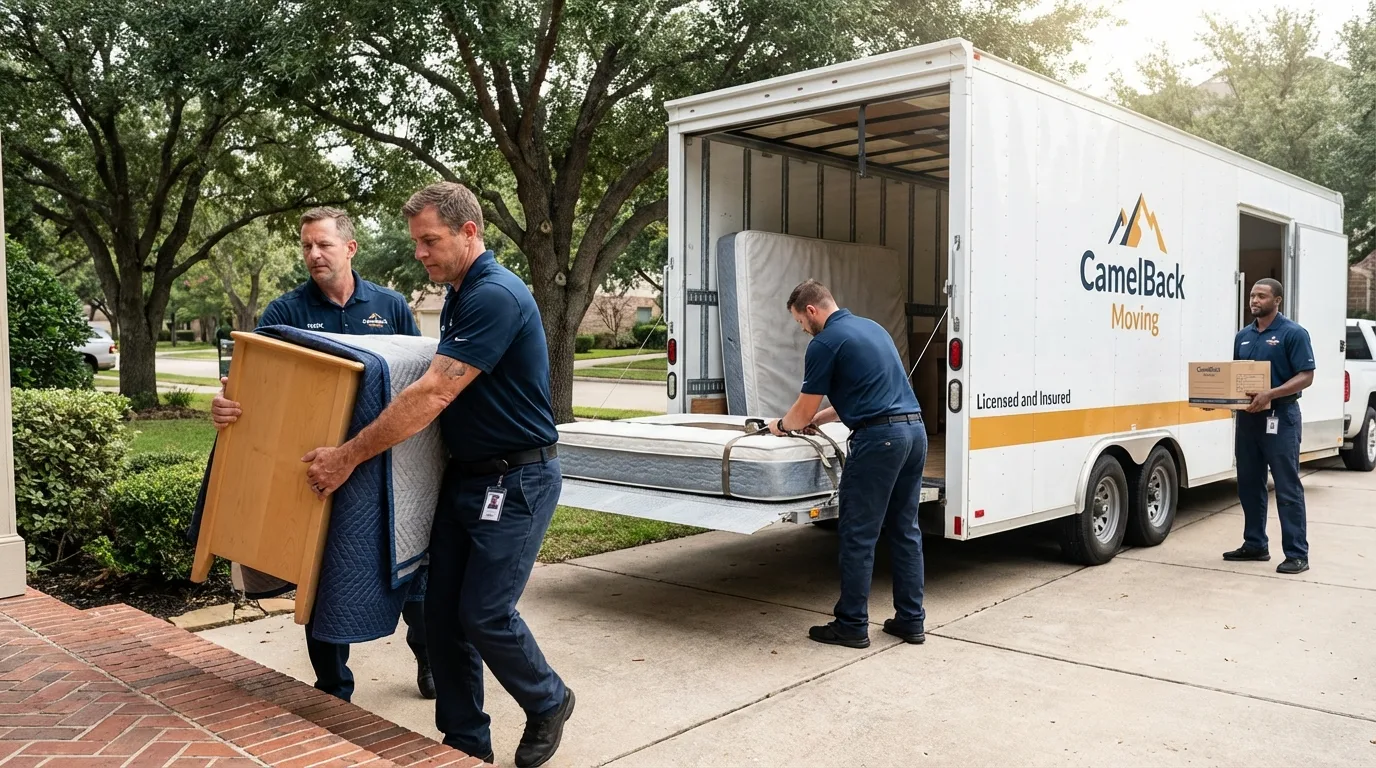 Crew loading residential truck for cross-state move from Ehrenberg, AZ